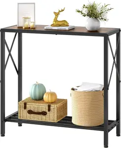 Console Table, 2 Tier Small Hallway Table, Narrow Sofa Table for Entryway with Open Shelves for Living Room, Hallway, Foyer, Office, Rustic Brown