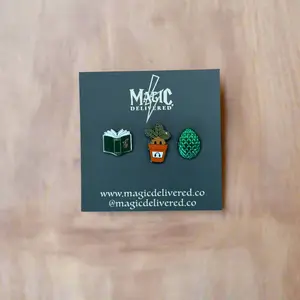 Grindylow Green Mini Pin Set | Fantasy Fashion Accessory Trio Featuring Spellbook, Mandrake & Dragon Egg - Collectible 3pc Enamel Pins