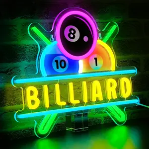 Billiards Neon Sign for Wall Decor Dimmable Billiards Neon Lights for Game Room Party Pub Bar Billiard Club Bedroom Man Cave Decor Billiards Lovers Gift