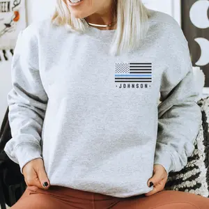 Custom Police Sweatshirt Thin Blue Line Flag Personalized Gifts for Captain Police Wife Mom Police Officer Dad