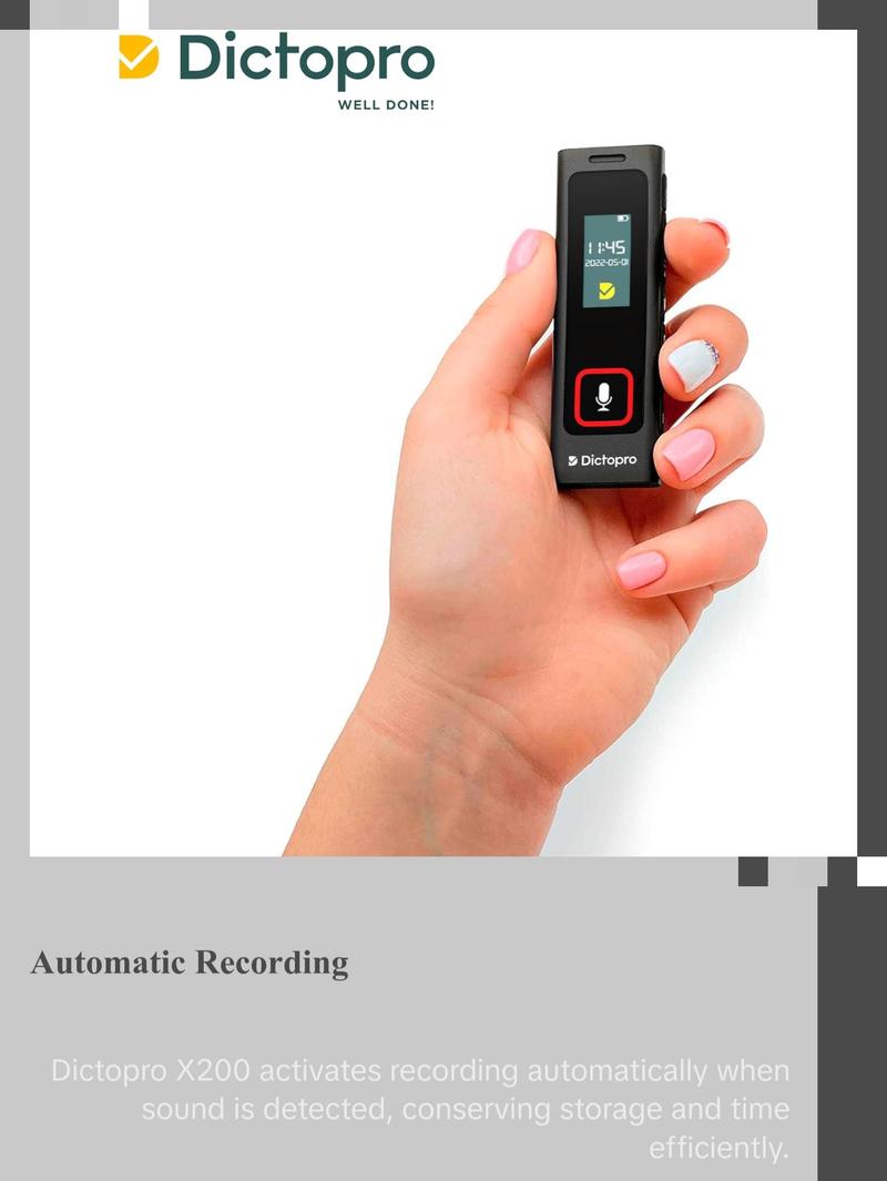 Dictopro X200 Digital Voice Recorder - Portable and Durable Metal Construction - Audio Microphone Automatic