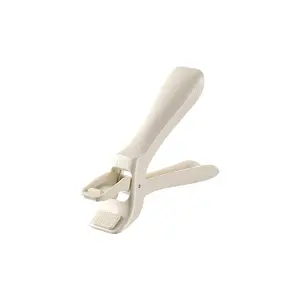 Anti-Scald Dish Gripper Clip Heat-Resistant Bowl Retriever with Silicone Pads Ergonomic Stainless Steel & Plastic Handle Secure Gripper for Hot Trays, Steamer Pots & Microwave Dishes Neutral Cream Kitchen Tool