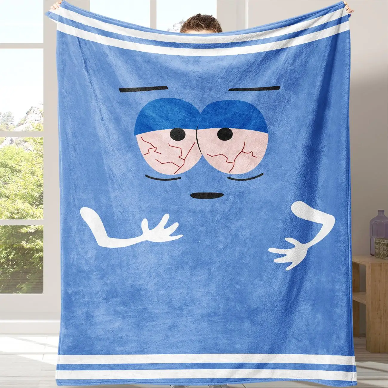 Cartoon Tired Eyes & Hands Pattern Flannel Blanket, 1 Count Soft Comfortable Air-conditioned Room Throw with Storage Bag, Warm Nap Blanket for Home Of