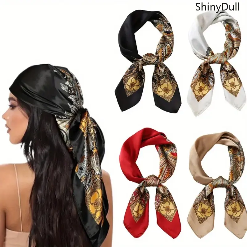 Unisex 4PCS 27" Satin Silk Hair Scarf Set - Square Head Scarf Bandana, Sports & Outdoor Headband Accessory with UV Protection, Elegant Outfits, Daily Use,