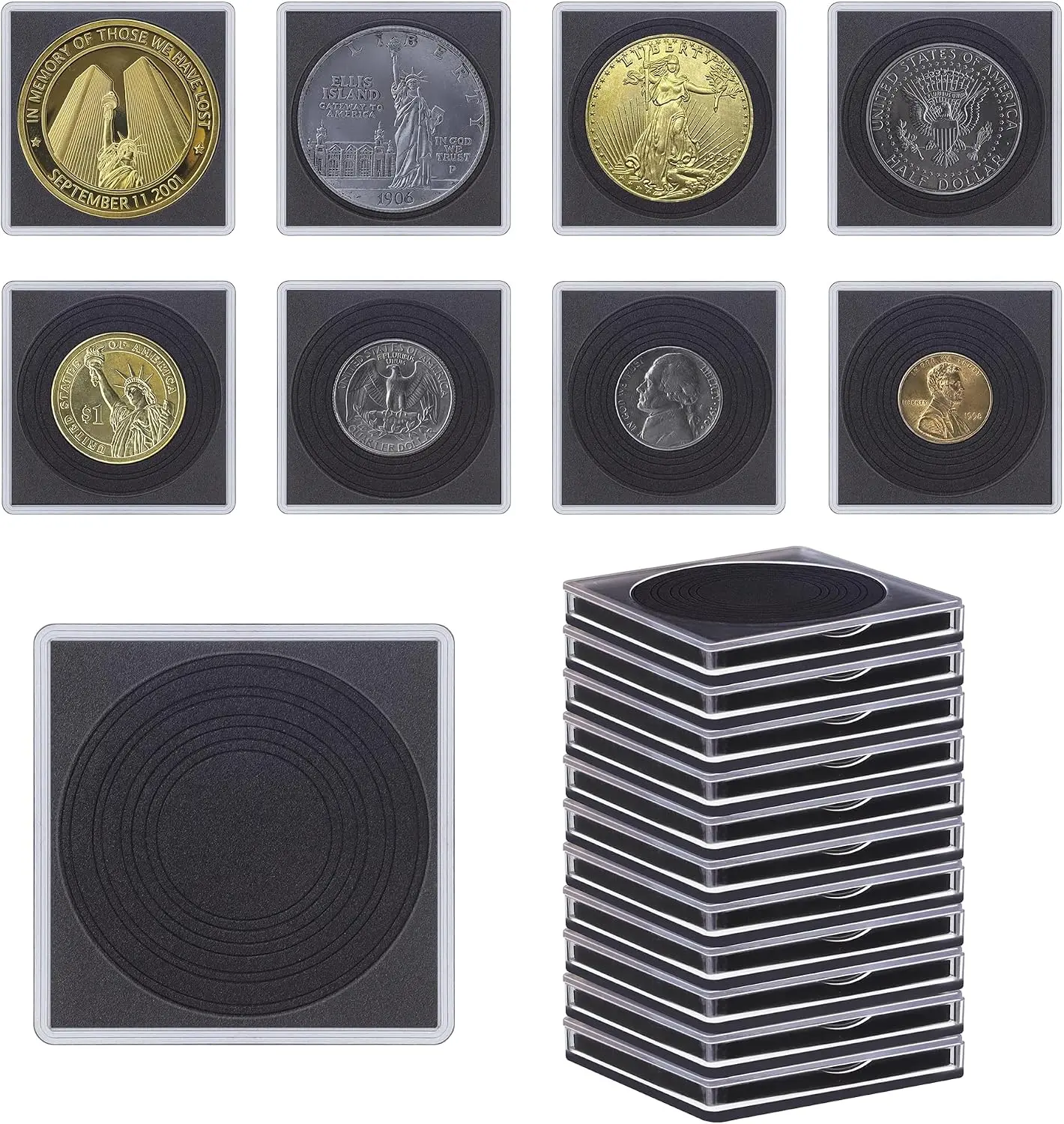 20-piece transparent coin collection set with sponge 43mm coin capsule Morgan silver dollar coin snap cover protector (8 adjustable diameters: 19/21.5/24.5/27/31/33/38/40mm)