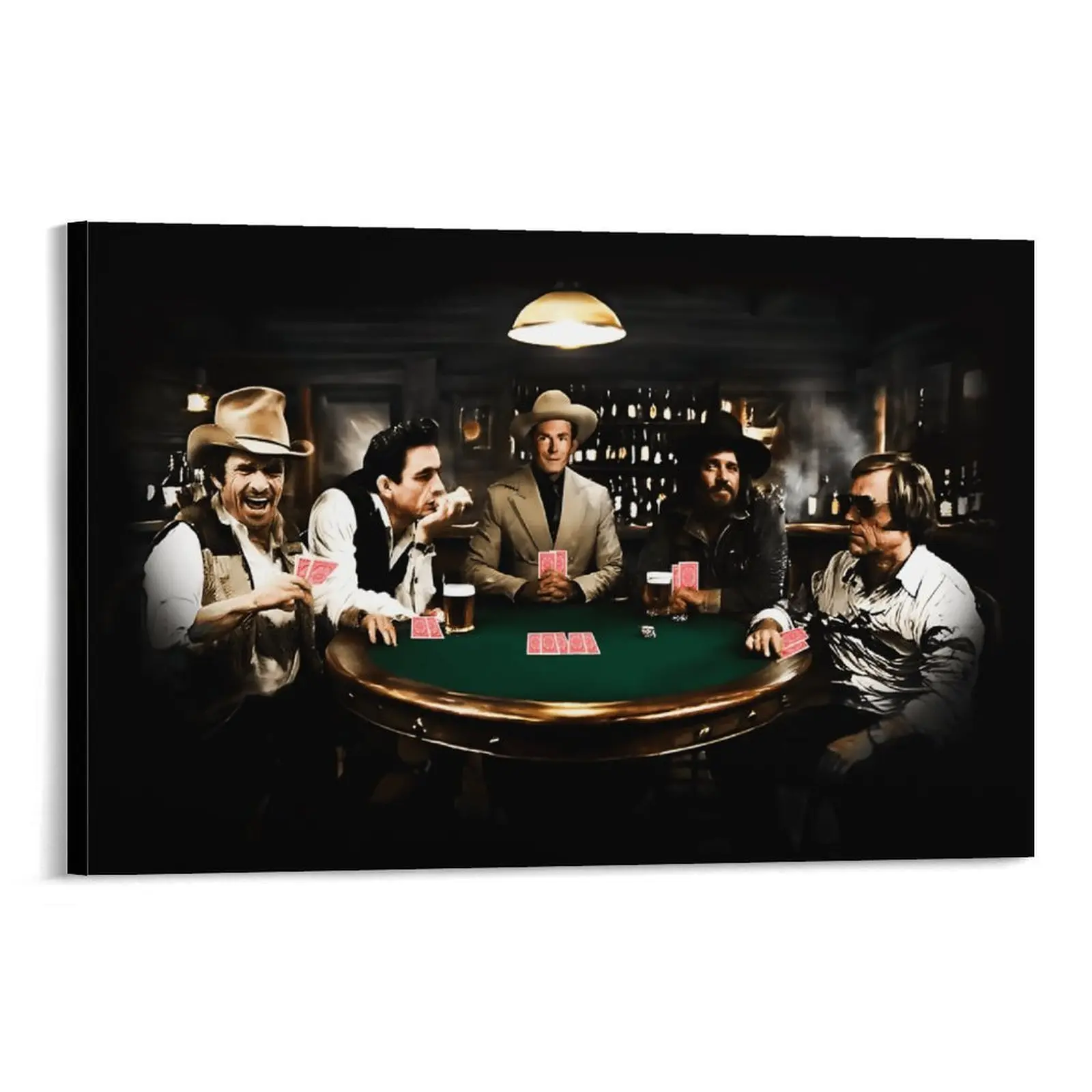 Country Legends Poker Game Satin Poster, Vintage Art Print Design for Men's Bedroom Wall Decor, Above Bed Wall Decoration, Above Bed Wall Decor, Artistic