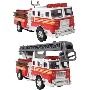 5.5" Fire Truck Toy with Extendable Ladder, Pull Back Fire Engine - Set of 2