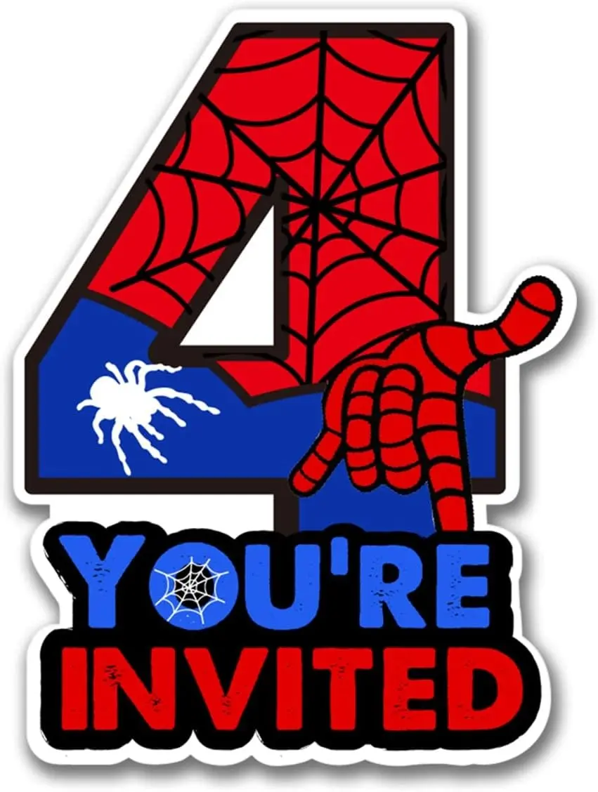 PIXCEOS Superhero 4th Birthday Party Invitations with Envelopes