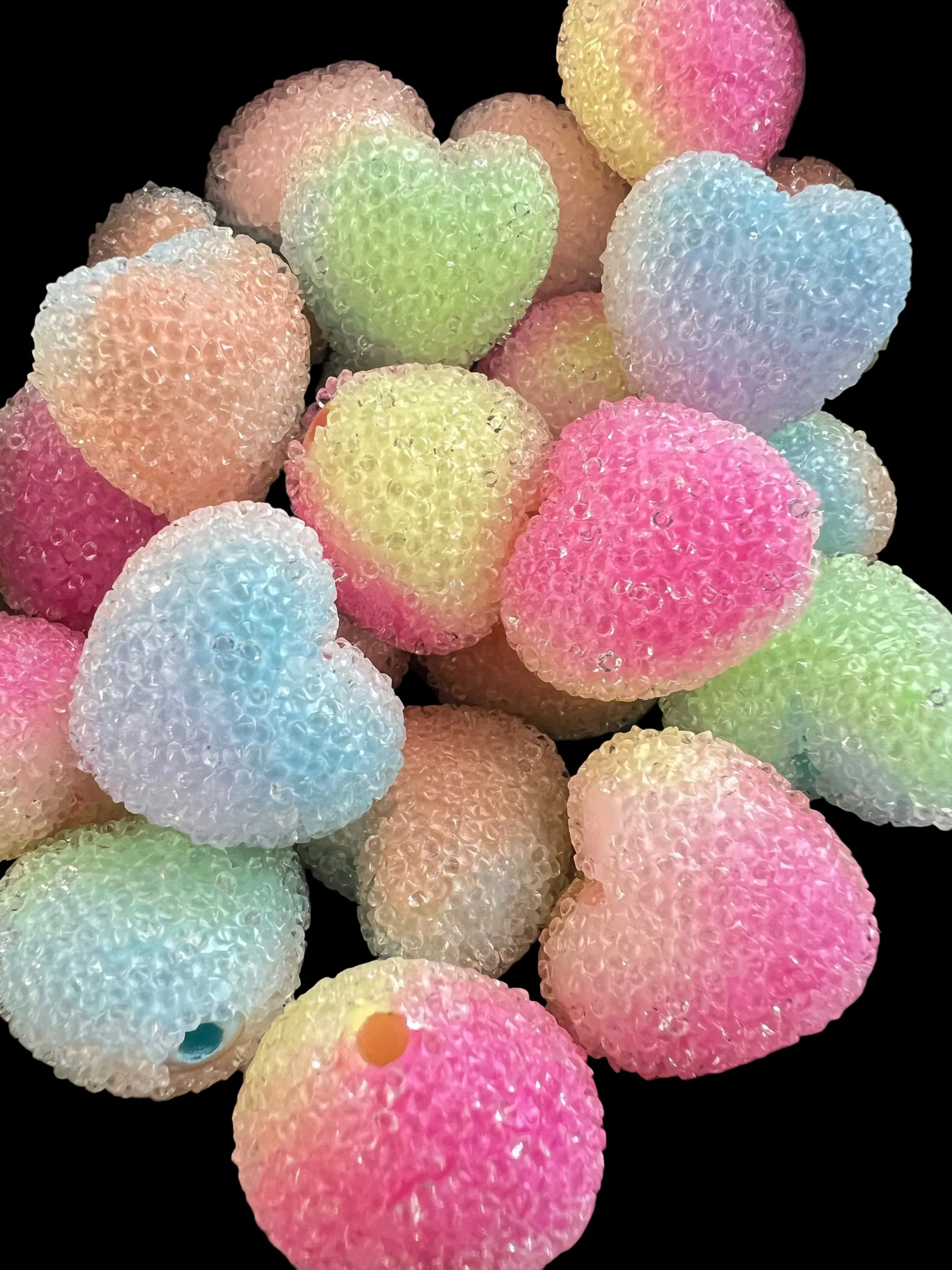 SUG3- (3PCS) 23MM Large Size Multi-Colored Sugar Coated Heart Beads
