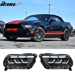 Front Headlights Assembly for Ford Mustang 2010-2014 2024 S650 Style Black Housing with DRL Switchback Turn Signal High Low Beam Plug-N-Play