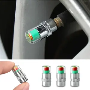 4Pcs Car Tire Pressure Monitor Valve Stem Caps, Copper Core Sensor Indicator 3 Color Eye Alert Tire Caps Car Accessories
