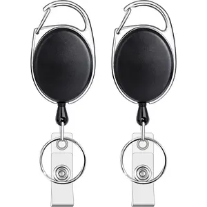 Teskyer Badge Reel, 2 Pack Retractable Badge Holders with Carabiner Belt Clip and Key Ring for ID Card Holder and Keychain