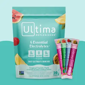 Ultima Replenisher Tropical Variety Daily Electrolyte Drink – 20 Sugar-Free Hydration Packets with 6 Key Electrolytes, Vitamin C & Zinc - Vegan, Keto & Non-GMO