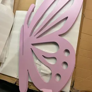 Large Wood Butterfly Party Decoration in Pink 47" x 23" Each Panel Includes Pieces for Support Broken Part on Bottom Can Be Fixed with Wood Glue
