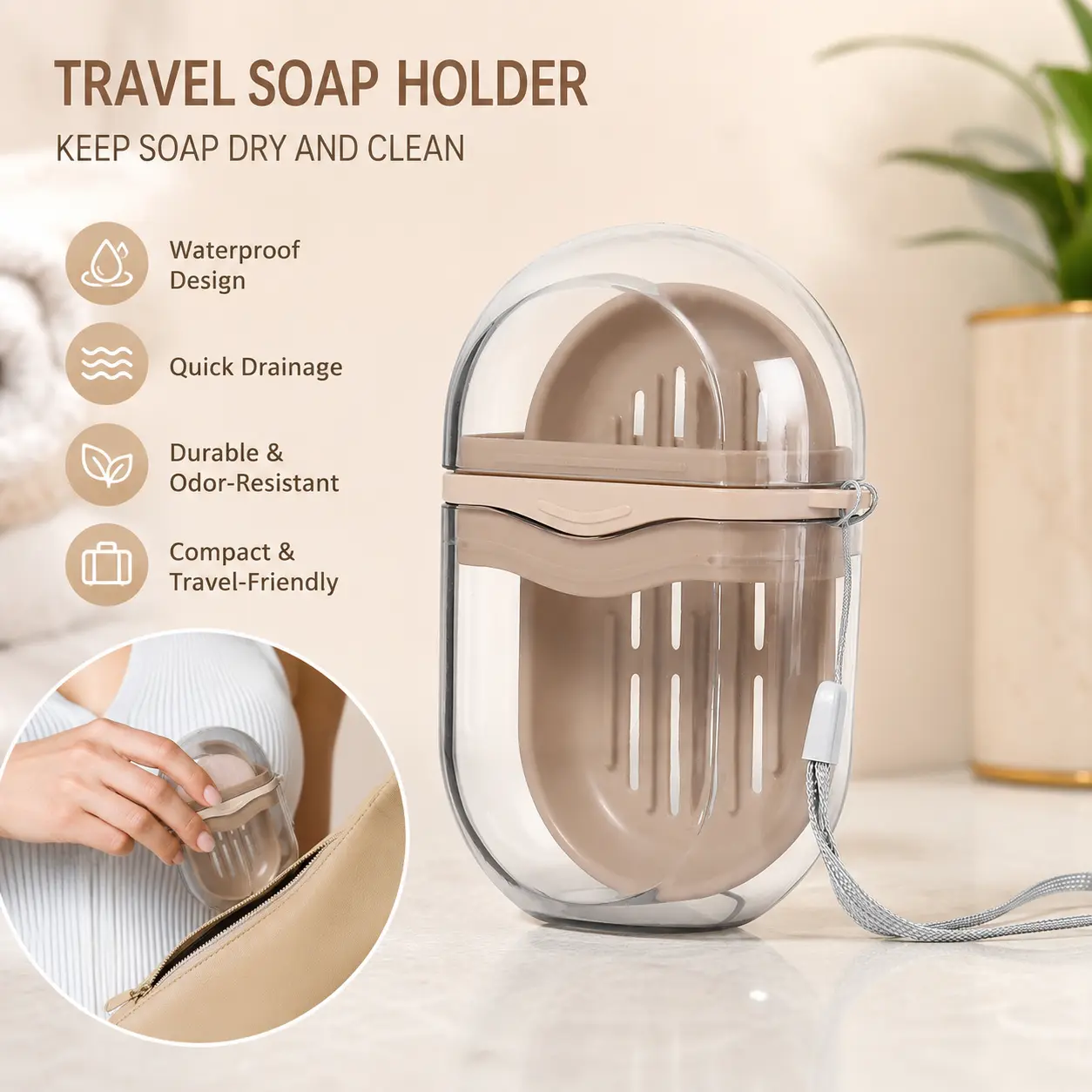 1 Count, Portable Travel Soap Box Double Layer Drain Design Sealed Soap Holder with Lanyard for Outdoor Travel Camping and Bathroom Daily Use
