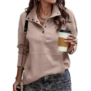 Womens Sweatshirt Casual Long Sleeve Lightweight Sweatshirts Button Loose Pullover Tops