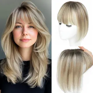 10 Inch Women’s Human Hair Toppers With Straight Bangs, Breathable Comfortable Invisible Top Hair Pieces