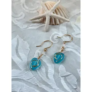 Sea Glass Freeform Light Blue Rip Curl Wave Boho Earring