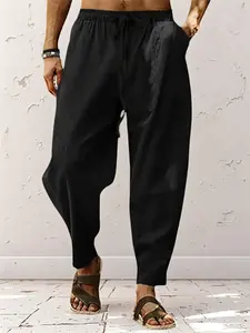Men's Linen Pants, Chic Boho Trousers for Back-To-School & Beach Vacation, Lightweight Breathable Fabric, Loose Fit Design, Perfect Summer Outdoor Wear, Relaxed Fit