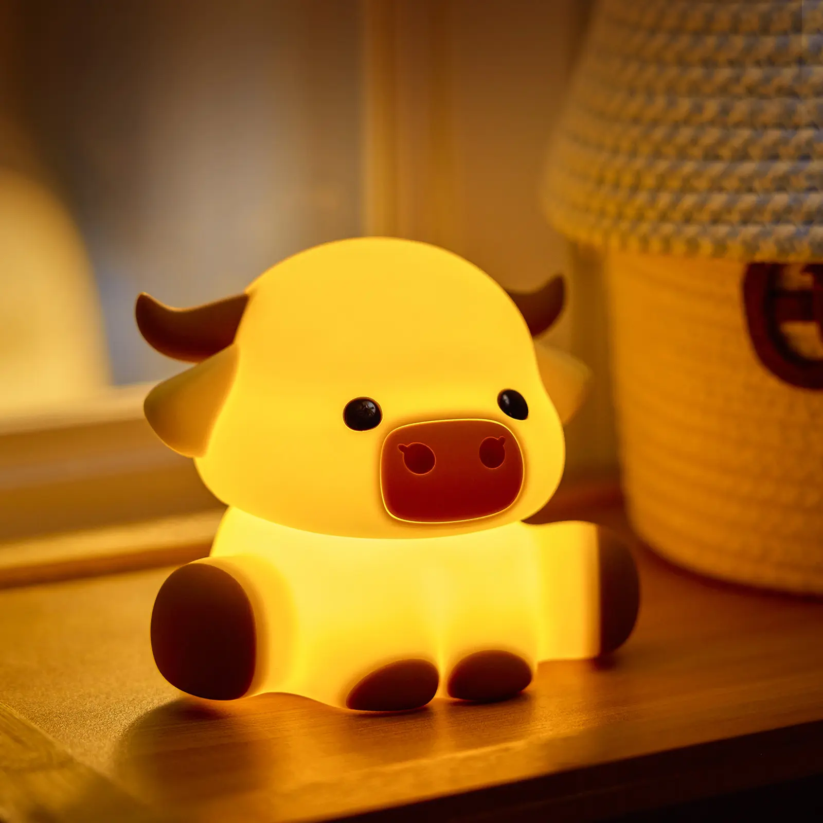Cute Highland Cattle LED Night Light, Rechargeable 3 Level Dimmable Silicone Night Lights, Dimmable Touch Lamp, Office Desk and Home Bedroom Lighting Decor, Perfect Gift For Family and Friend, Led Night Lamp