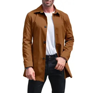 Runcati Mens Trench Coat Single Breasted Casual Spread Collar Windbreak Jacket Long Classic Business Overcoat