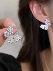 1pair Butterfly Earrings,Rhinestones Butterfly Stud Earrings-Encrusted Butterfly Stud Earrings - Sparkling Alloy, Perfect for Weddings, New Year's, and Formal Events, Butterfly Earrings