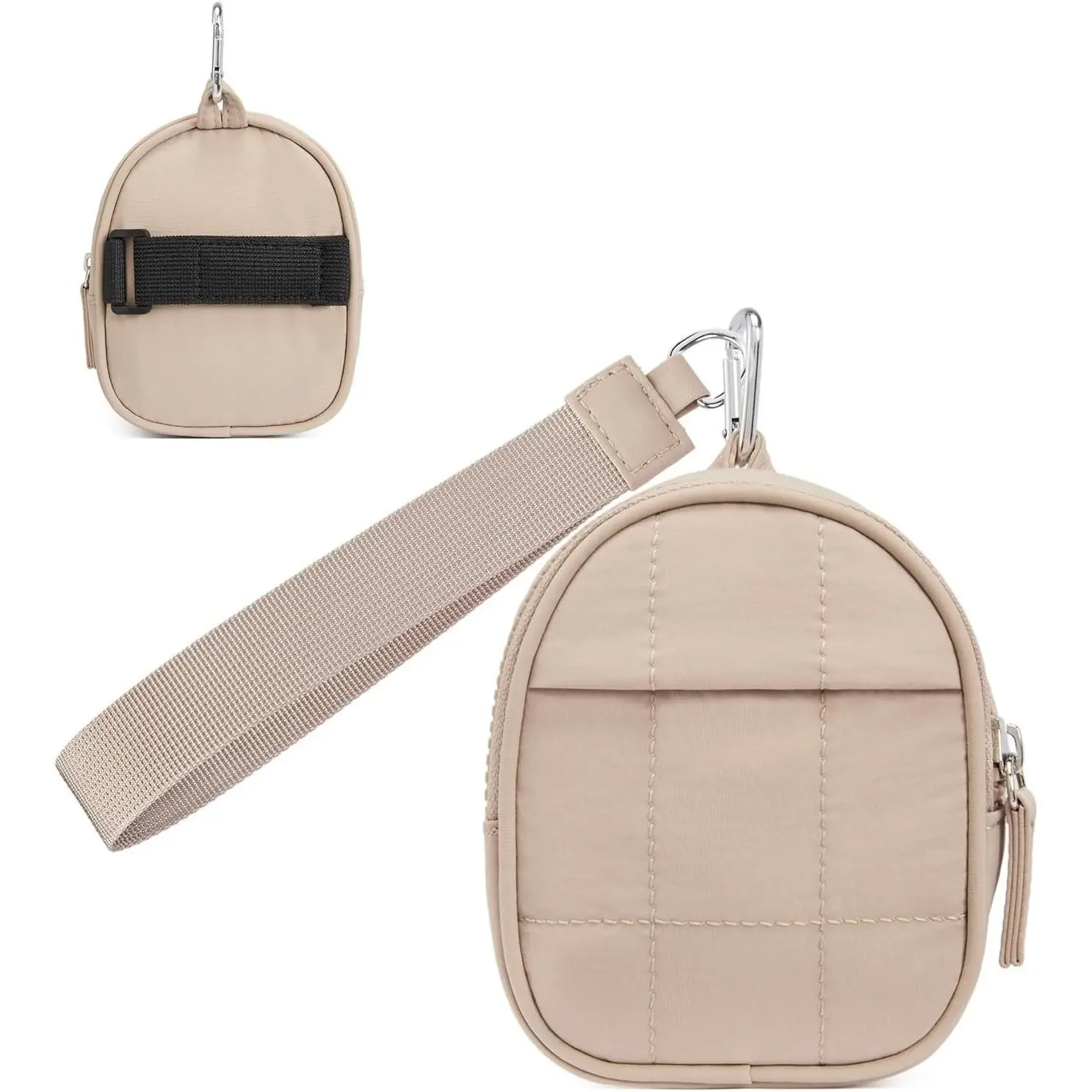 Casual Quilted Puffer Pouch for Women, Mini Backpack Keychain Wallet with Wristlet, RFID Card Storage and Adjustable Elastic Band, Graphic, Commute, Waterproof, Buckle, Business, Carabiner Buckle, Coin Holder/Purse, Patchwork, Evening, Everyday, Irregular