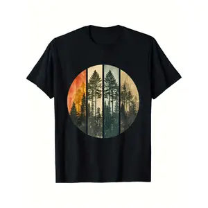 Retro Forest Trees Outdoors Nature Women Men Vintage T-Shirt,Unisex Crewneck T-shirt for Men And Women