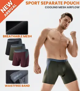 3-Pack Separatec Men's Sports Separate Pouch Boxer Briefs - Breathable Mesh, Chafe-Free, Quick-Dry, Waist-Free Band, Cooling Airflow, Ideal for Active Wear
