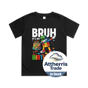 Master Builder Dabbing Blocks Bricks Bruh Its My Birthday Cotton T-shirt, Graphic Print Round Neck Short Sleeve Casual Tee for Boys Girls