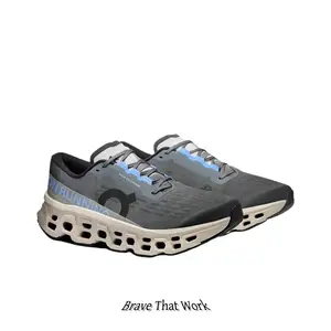 Grey & Light Blue Mesh Running Sneakers, Breathable Knit Upper, Shock-Absorbing Hollow Outsole, Lightweight Design for Daily Jogging & Street Style