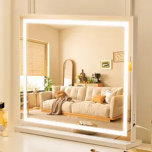 HIEEY Lighted Makeup Mirror, 18.1" x 22.8" Hollywood Vanity Mirror with Lights, Three Color Lighting Modes, with 5X Magnification Mirror, Smart Touch Control, 360°Rotation (White)