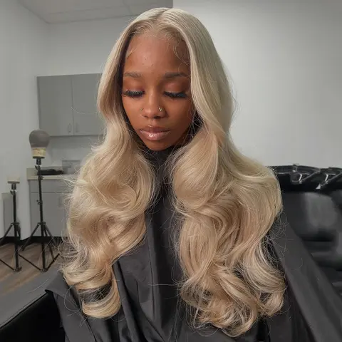 13x6 Blonde Colored Body Wave Human Hair Wigs Milk Tea Colored Lace Front Human Hair Wigs 200 Density Pre Plucked for Women