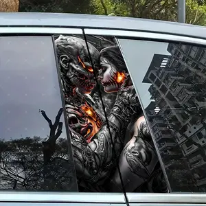 2pc Flame Couple Car B-Pillar Sticker, Vinyl Protection Decal, Easy Peel & Stick, Sunproof Waterproof Scratch-Resistant, Car Decoration