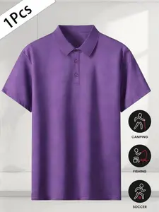 Men's Summer Plain Fitted Polo Shirt Short Sleeve, Casual & Outdoor Functional Top, Sun Protection, Moisture Wicking, Breathable, Versatile for Commuting, Camping, Sports