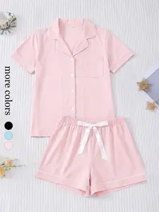 French Short Sleeve Shorts Sleepwear Set, Soft Skin-Friendly Casual Home Wear, Comfortable Loungewear for Women