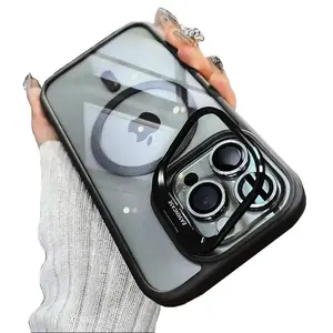 Lens Holder Cover with protective film transparent Magnetic PC iphone case for iphone 12 13 14 15 16 promax Protection Protector