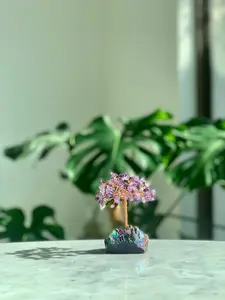 MollyGems Natural Amethyst Healing Crystal Tree of Life Bonsai Money Tree with Titanium Coated Rock Crystal Cluster base Handmade Crystal Decor Gift Idea Reiki Healing