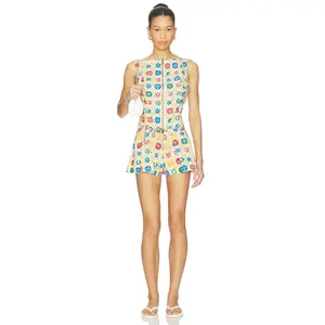 Free People Dune Dancer Printed Romper in Buttercream Combo