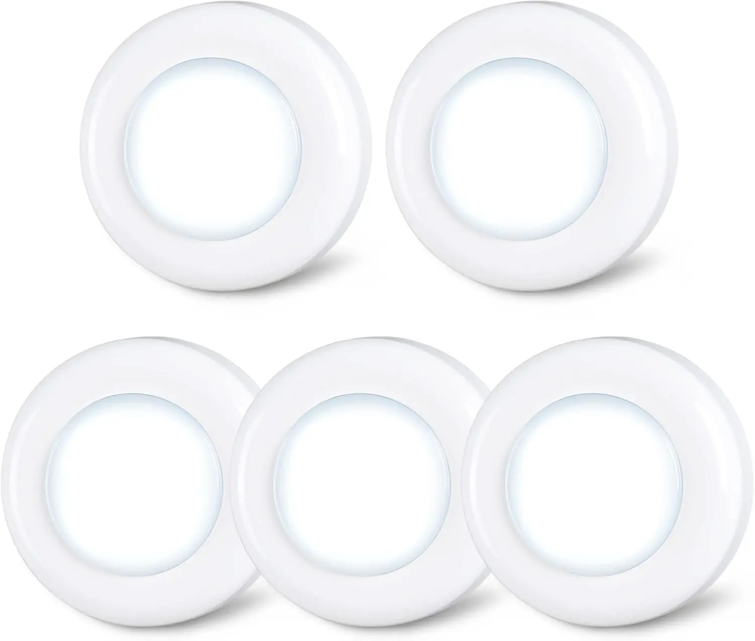 5-Pack 2.8" Mini LED Tap Lights, Touch-Activated Push Puck Lamps, Portable AAA Batteries-Operated Stick-On Indoor Lights for Closet, Kitchen, Wardrobe, Locker, Drawer, Safe Box (Cool White), Classroom