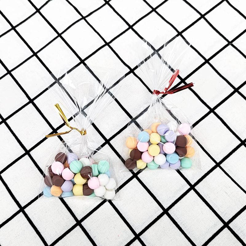 100PCS Cellophane Bags Clear Plastic Cello Bags 4x6 with 4" Twist Ties 5 Mix Colors - 1.4 mils Thick OPP Treat Bags for Gift Wrapping Packaging Decorations Storage (4'' x 6'')