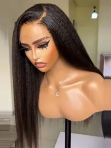 Women's Long Yaki Straight Hair Wig, Natural No Bang Design, Synthetic Lace Front Wig for Daily & Party Wear, All Season Use, Glueless Frontal Wig