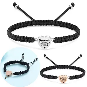 Stainless Steel Heart-shaped Engraving Memorial Pet Loved One Ashes Box Bracelet Four-color Braided Rope Adjustable Bracelet