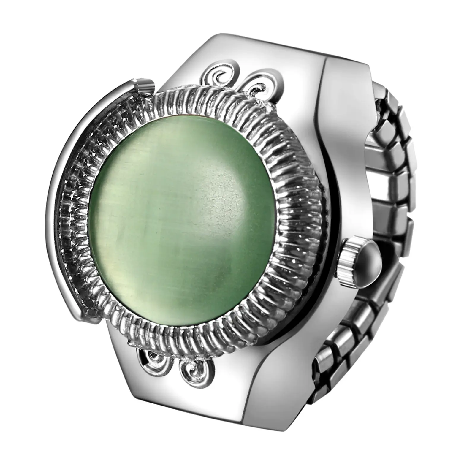 OIDEA Women's Whimsical Cat Eye Charm Ring Finger Watch - Stainless Steel, Elastic Band, Quartz Analog