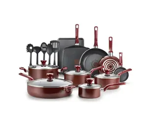 Heavy-Duty 20-Pack Cookware Set Red Aluminum Scratch-Resistant Coating Durable Kitchenware