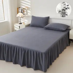 3pcs Bamboo Fiber Cooling Bedskirt Set, Includes 1 Bedskirt and 2 Pillowcases, All Seasons Use, Bedroom Decor