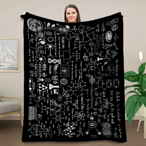 Science Math Formula Doodle Throw Blanket - Black Background White STEM Print Blanket, Cozy Soft Blanket with Physics Equations, Chemistry Symbols, DNA & Lab Doodles, Perfect Gift for Nerds, Students & Science Lovers