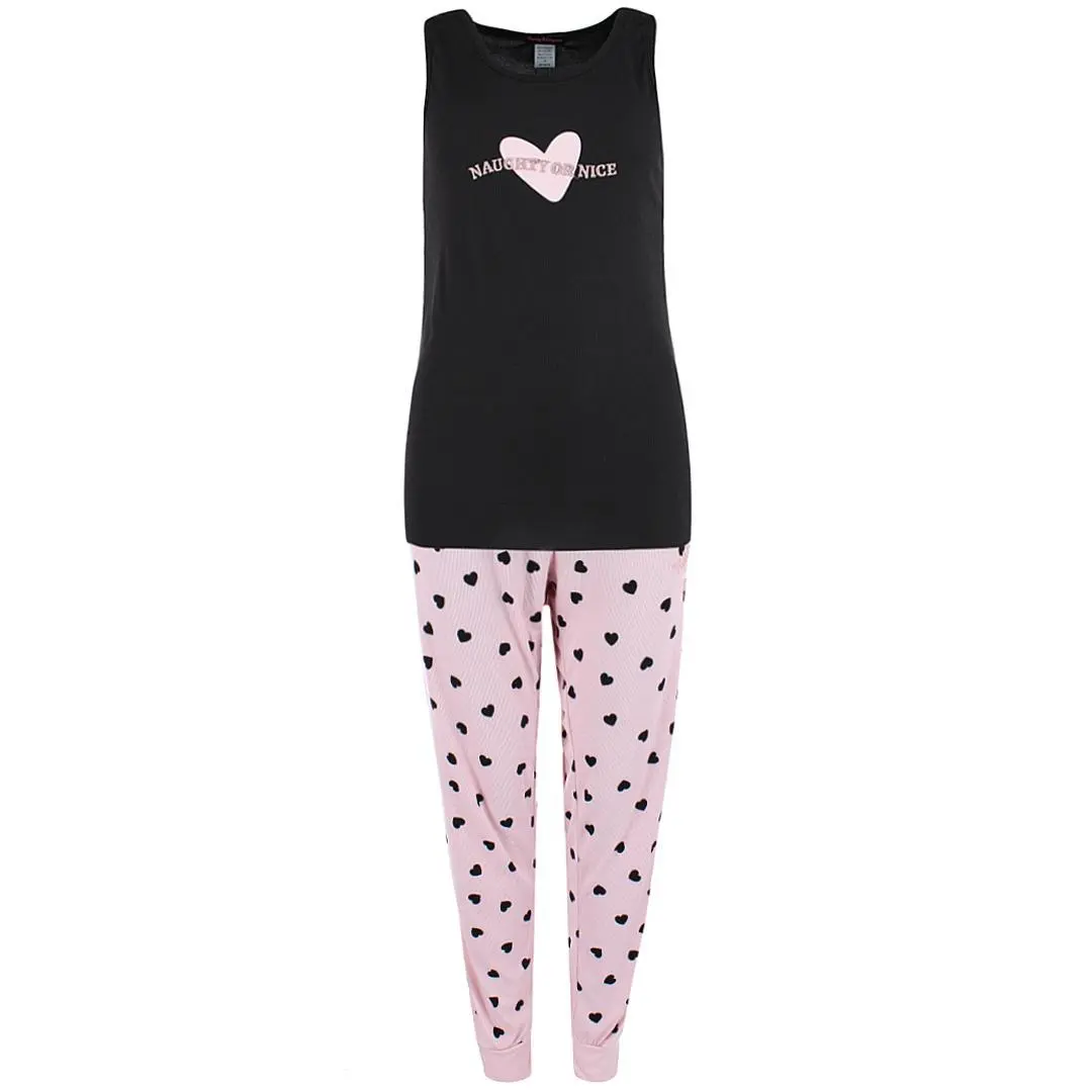 Grumpy & Gorgeous Women's Plus Size Comfy Knit Sleeveless Naughty or Nice Heart Jogger Pajama Set, Women's Nightwear & Loungewear