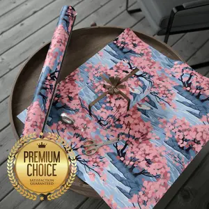 Cherry Blossom Wrapping Paper Rolls, Elegant Watercolor Gift Wrap, Springtime Pink Floral Gift Wrap, Japanese Cherry Blossom Scrapbook Paper