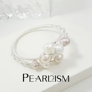 PEARLISM Dainty Everyday Freshwater Seedless Pearl Cluster Bracelet | Gold/Silver-Toned Wire-Wrapped Gift for Her-PSBG1805